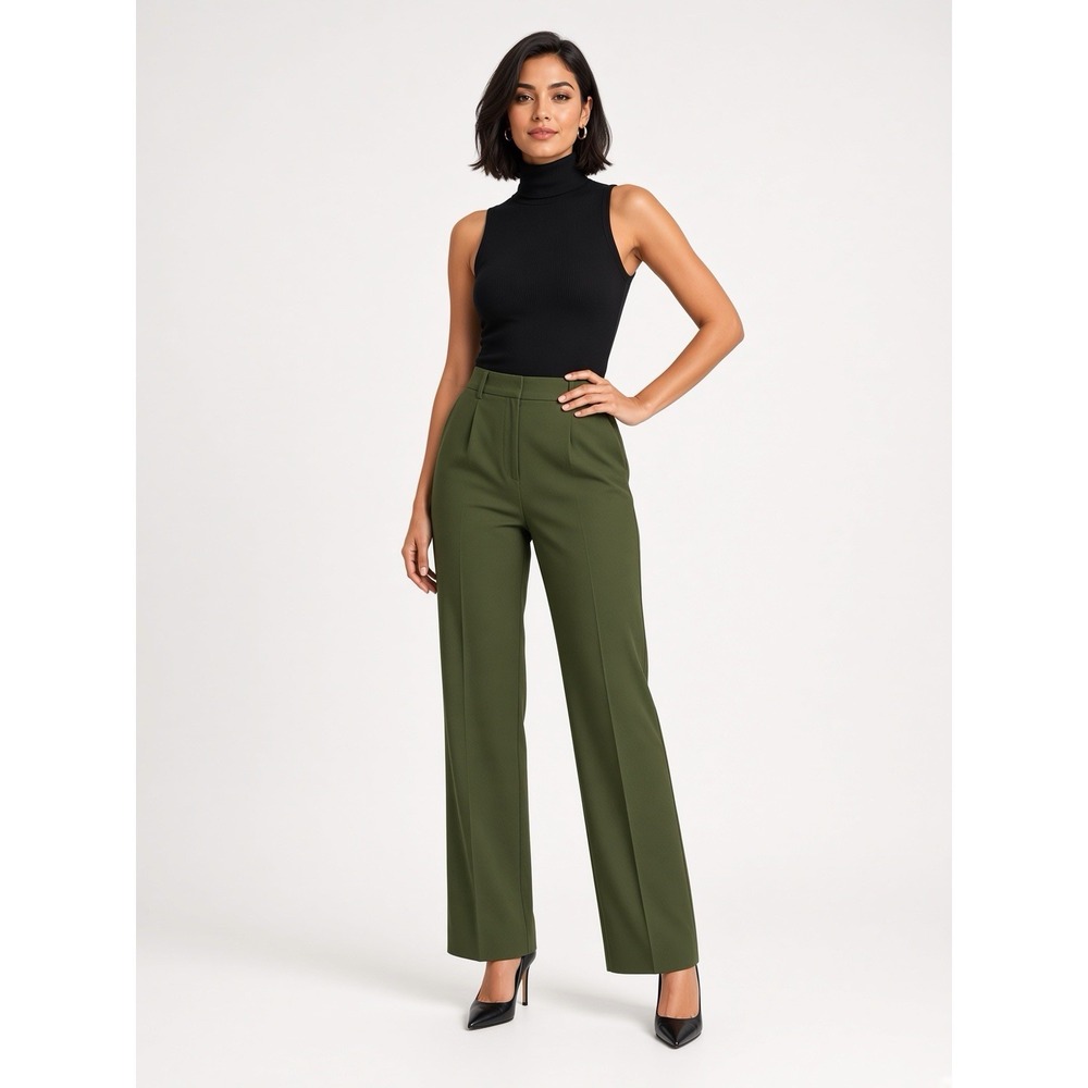 Vintage Valentino Boutique Trouser Dress Pants in Green 100% Wool Women 10 Italy